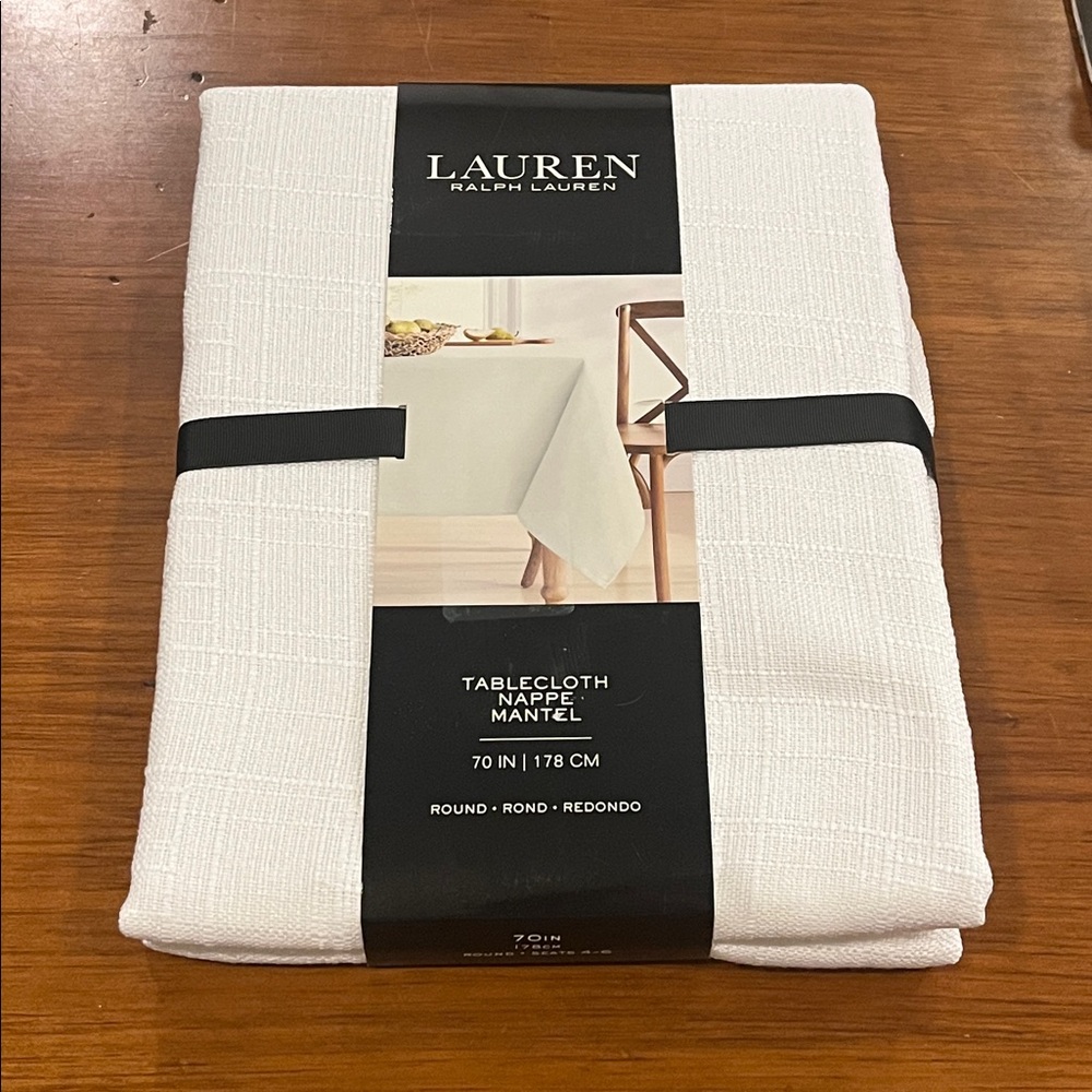 Ralph Lauren Cotton Round Tablecloth 70” + Napkins 20”x20” Set of 6 white new